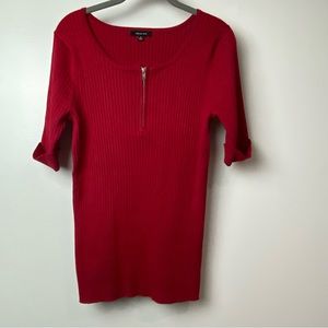 Verve Ami Sz XL women's red ribbed sweater zip front great for holidays Preowned